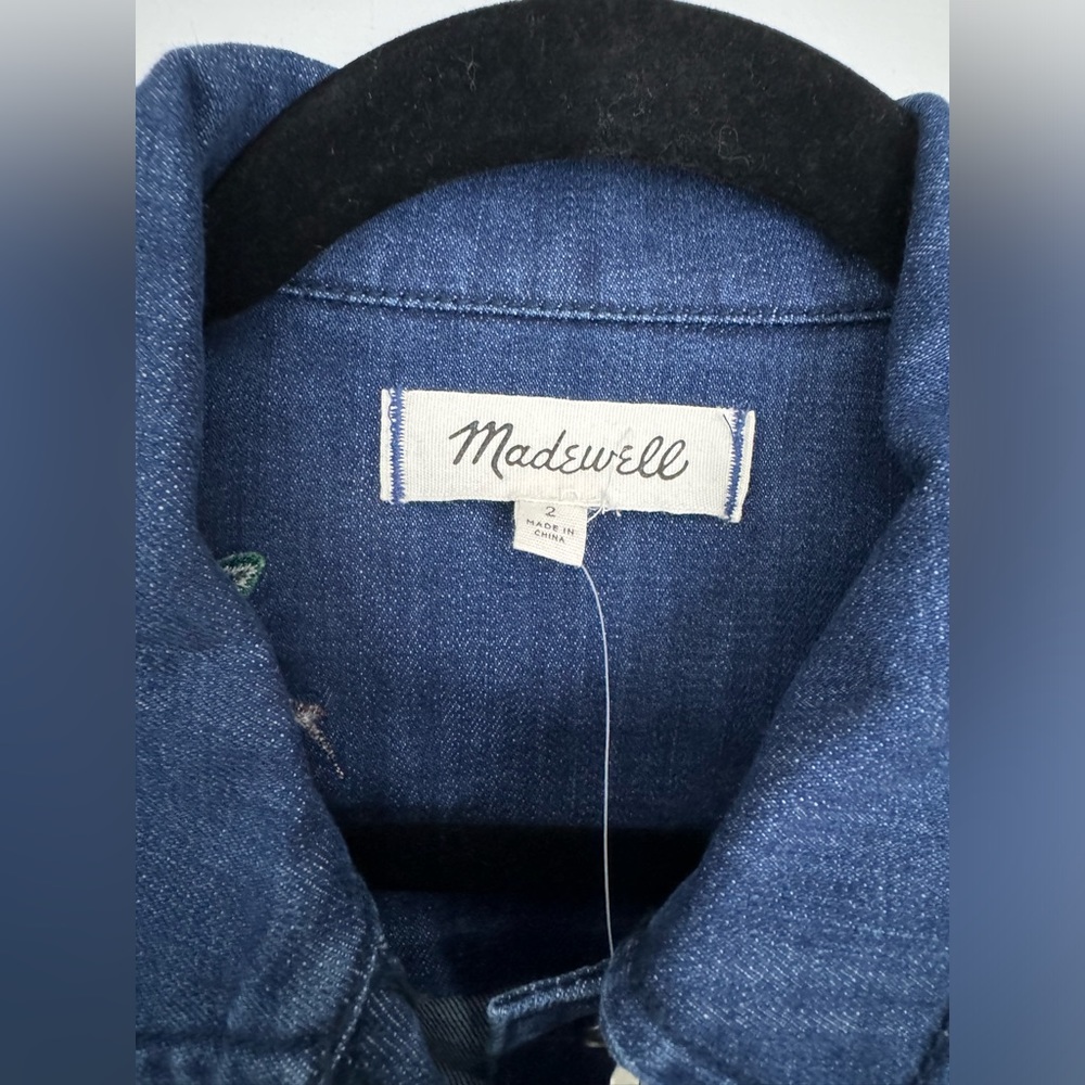 Madewell Embroidered Floral Denim Shirt Dress 2 NWT Pockets - Picture 4 of 12